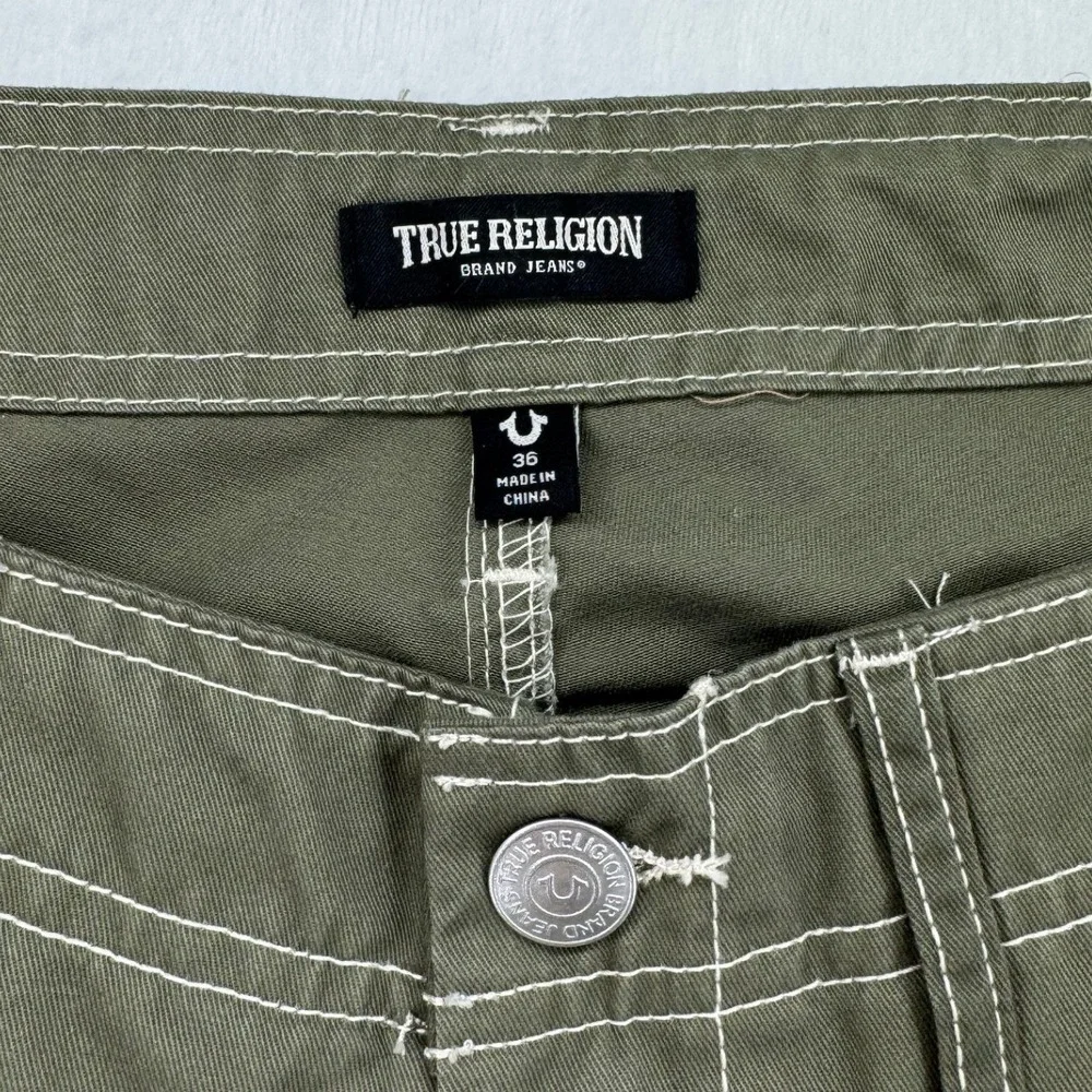 True Religion Cargo Pants Mens 36 Green New Contrast Stitch Horseshoe 700820